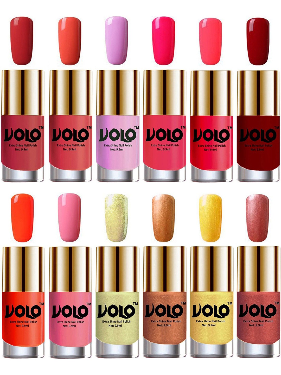 

VOLO Set Of 12 Extra Shine Vibrant Shades Combo Nail Polish- 9.9ml Each- No-276, Red