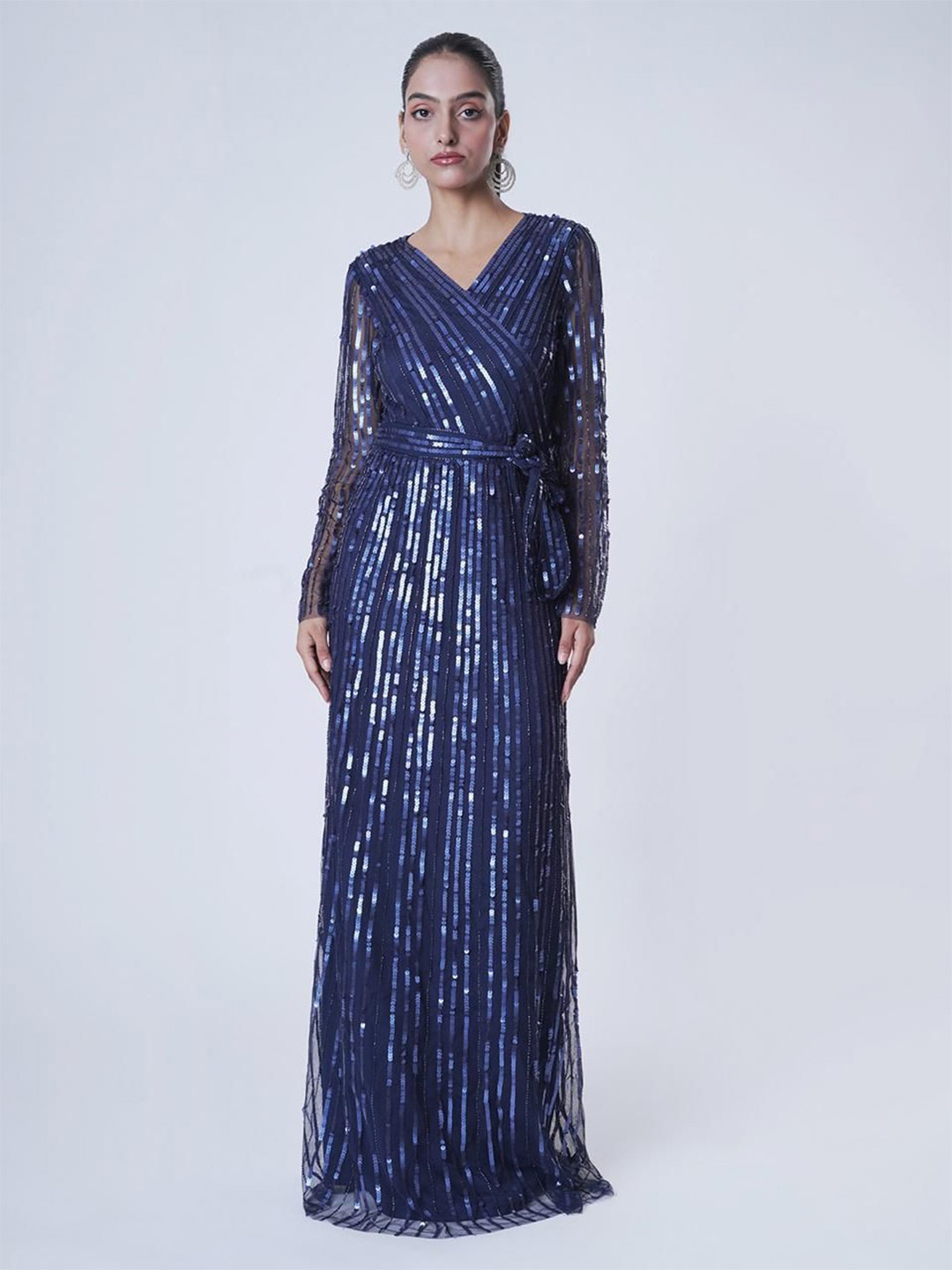 

UPGRADE Embellished Net Maxi Dress, Navy blue