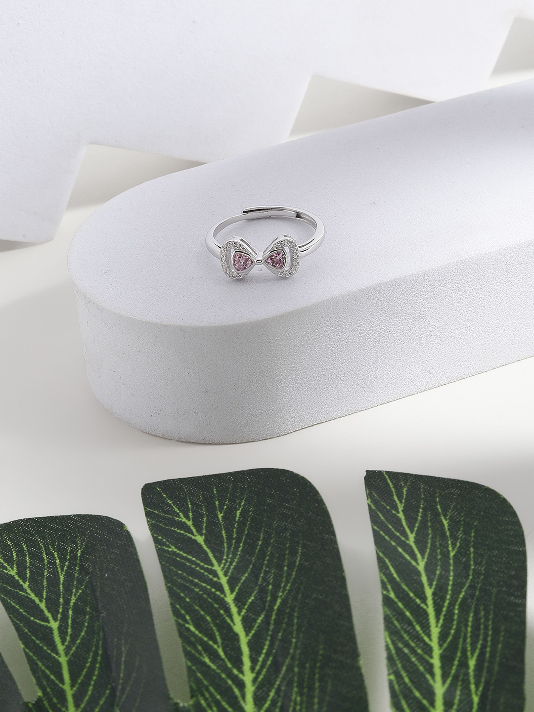 

DIAVO 925 sterling Rhodium Plated Cubic Zirconia Stone Studded Finger Ring, Silver
