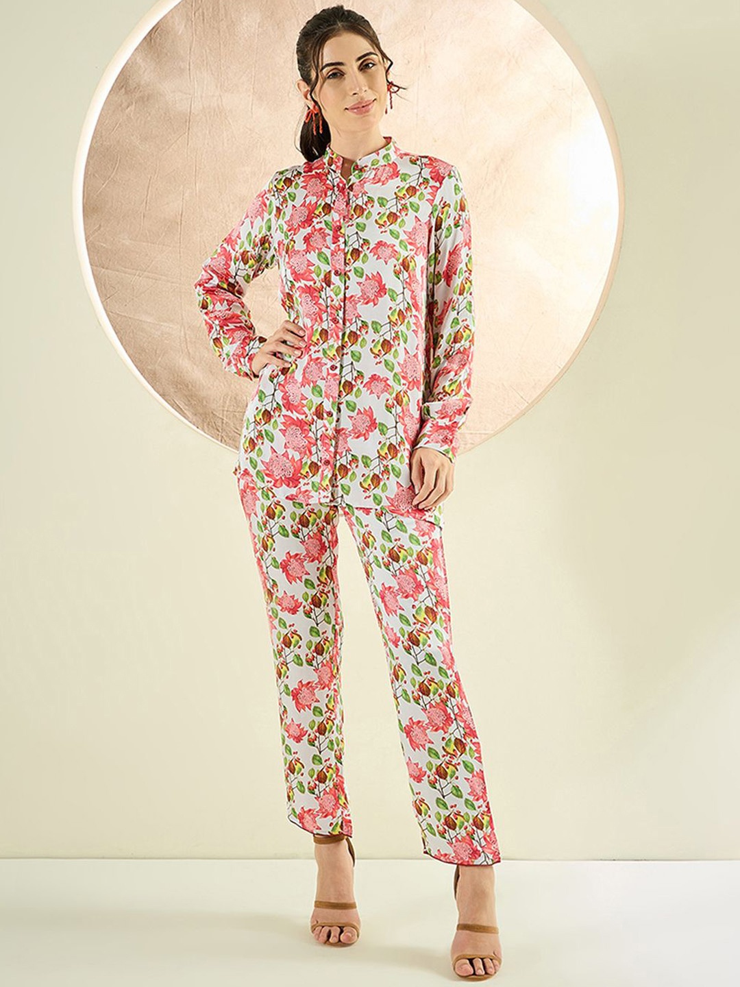 

First Resort by Ramola Bachchan Printed Shirt With Trousers Co-Ords, Pink