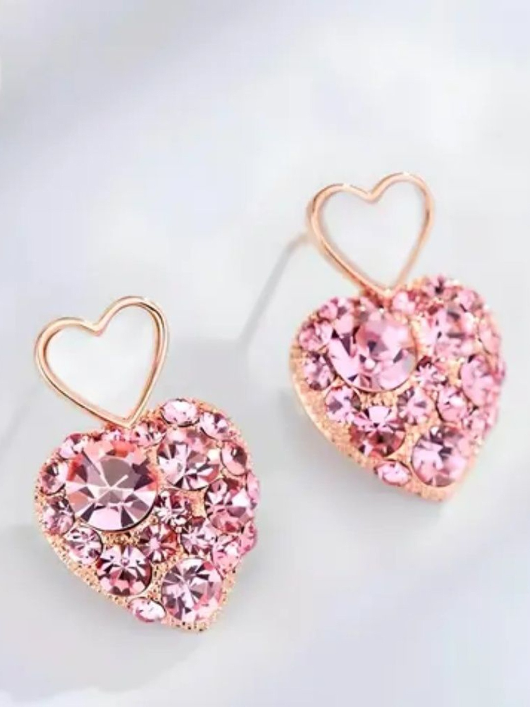 

Styled Diva Rhodium-Plated Heart Shaped Crystals Drop Earrings, Gold