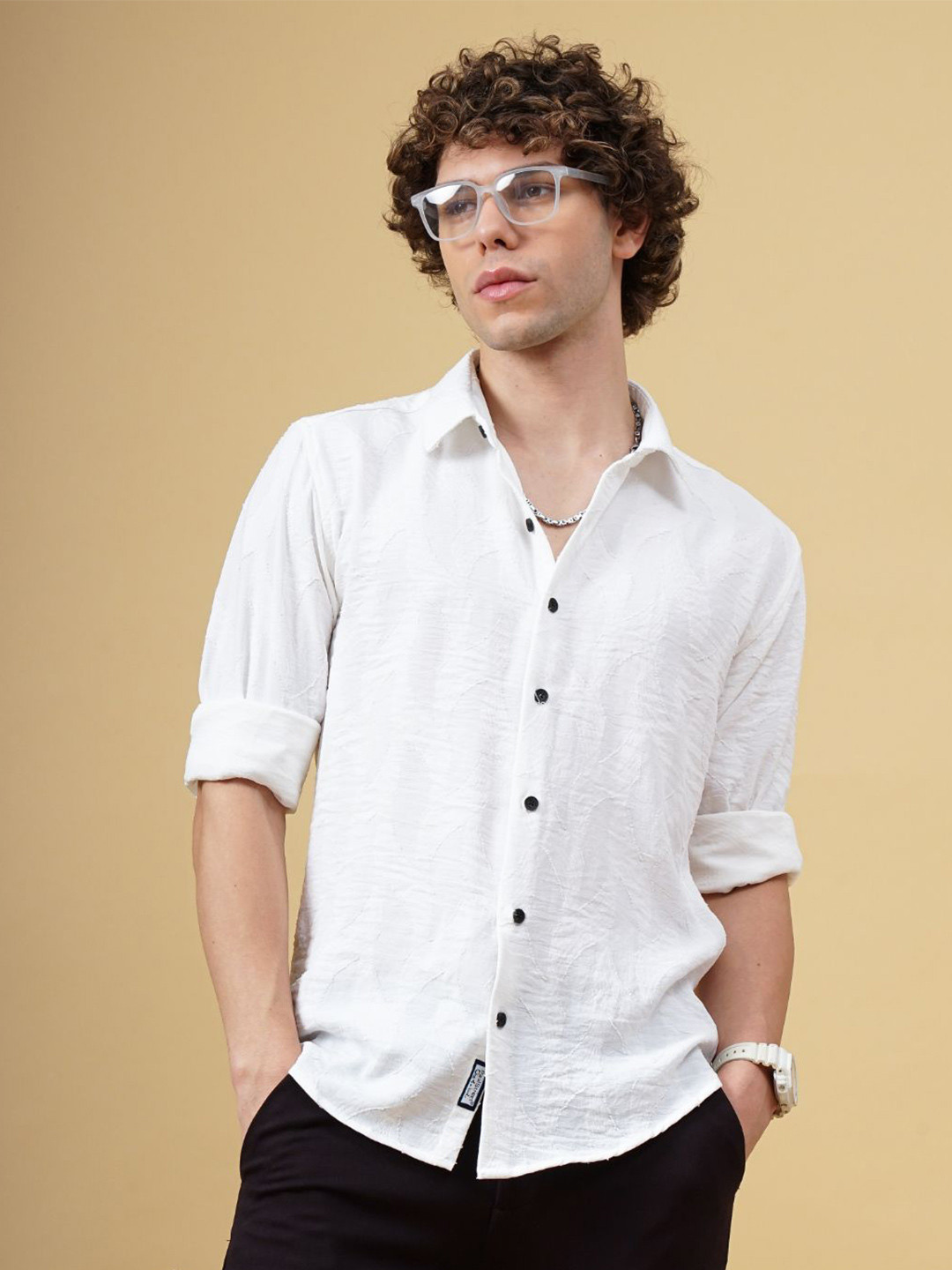 

PAUL STREET Men Classic Skinny Fit Opaque Casual Shirt, White