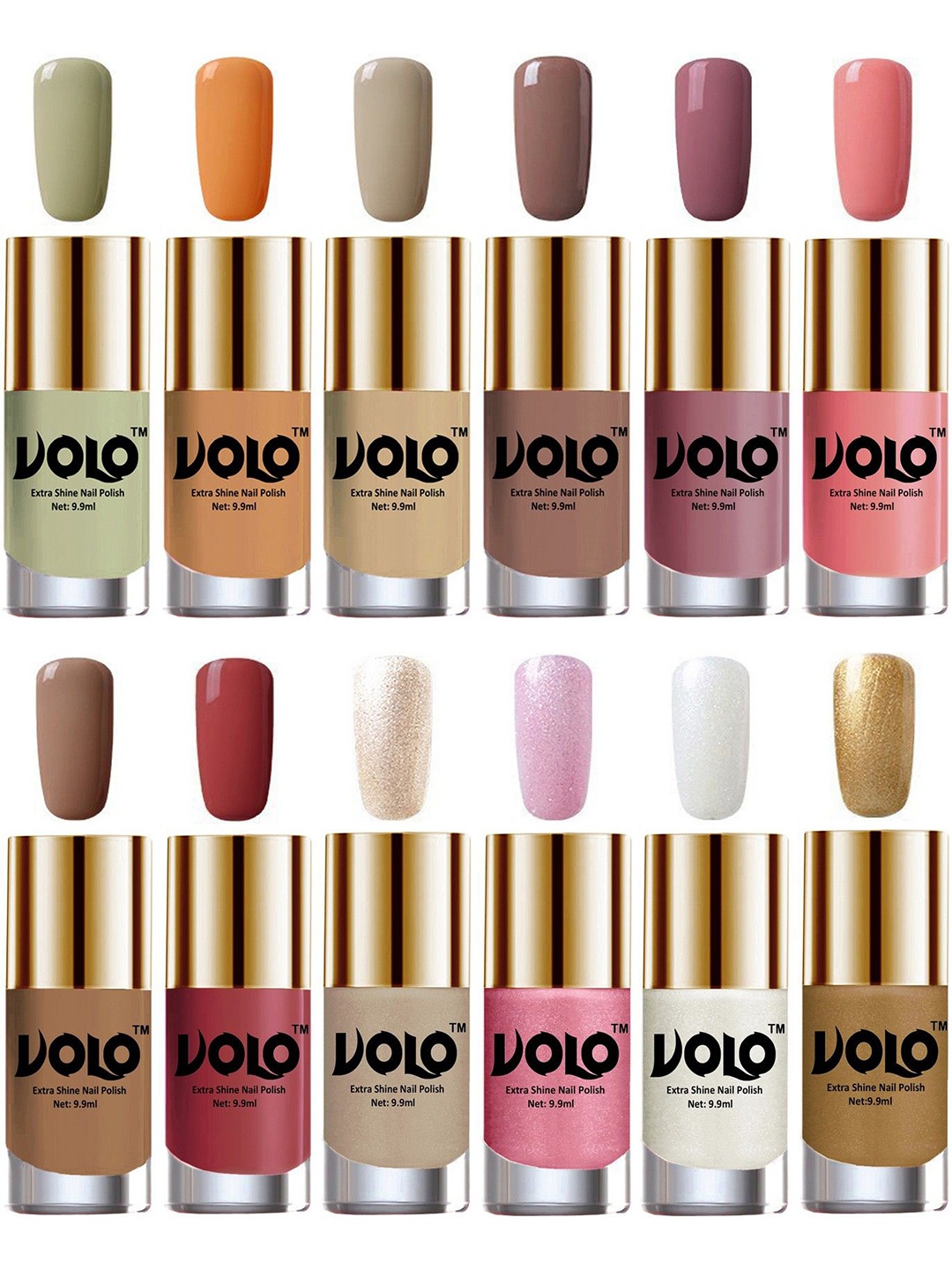 

VOLO Set Of 12 Extra Shine Nail Polish- 9.9ml Each-Combo-No-112, Multi