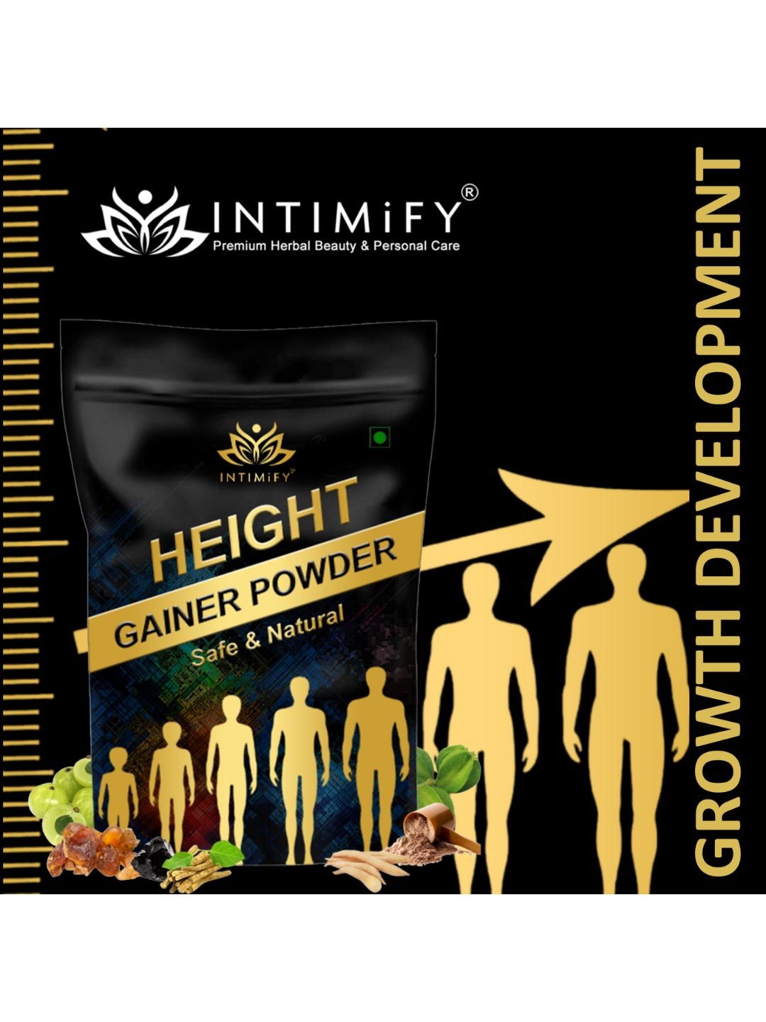 

INTIMIFY Height Gainer Powder with Kesar Badam Flavour- 300 g, Black