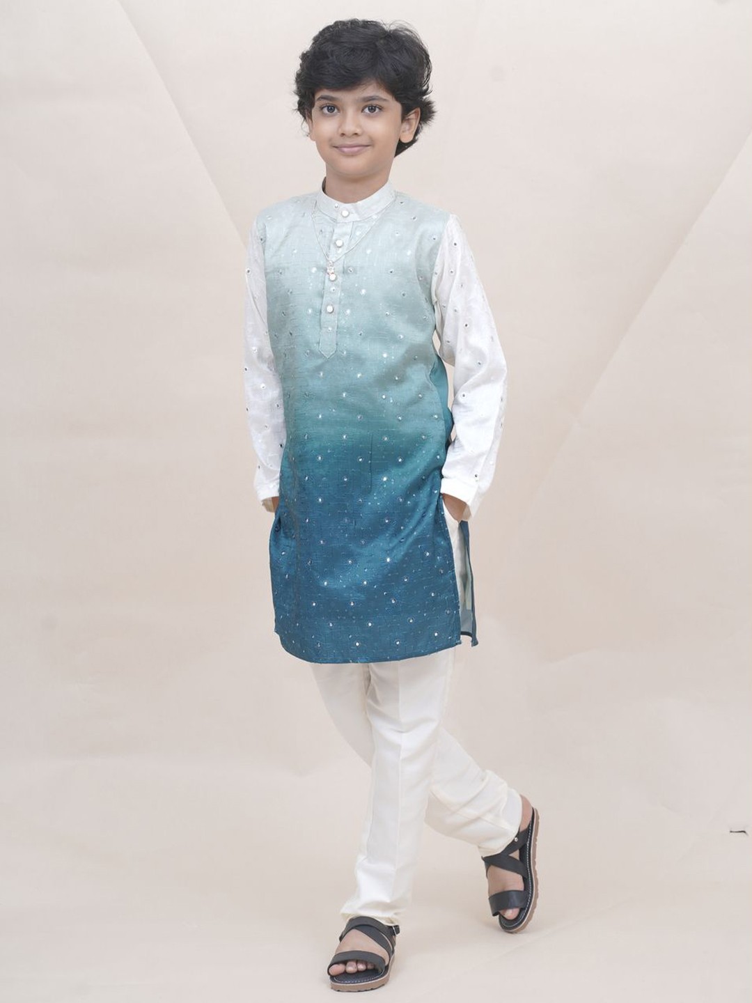 

Sangria Boys Ombre Effect With Mirror Work Kurta With Trousers, Blue
