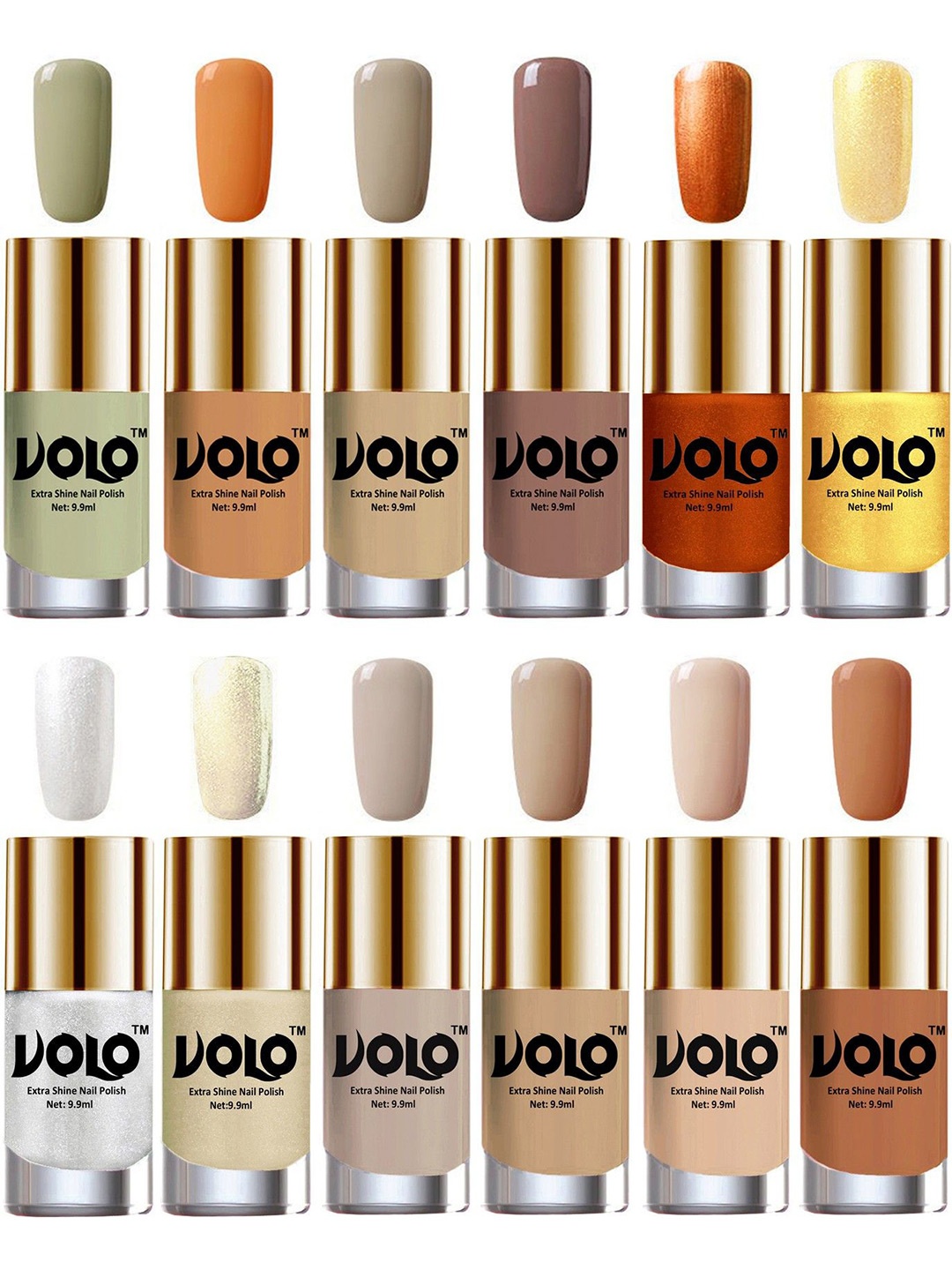 

VOLO Set Of 12 Luxury Super Shine Nail Polish- 9.9ml Each- Combo- No- 98, Gold