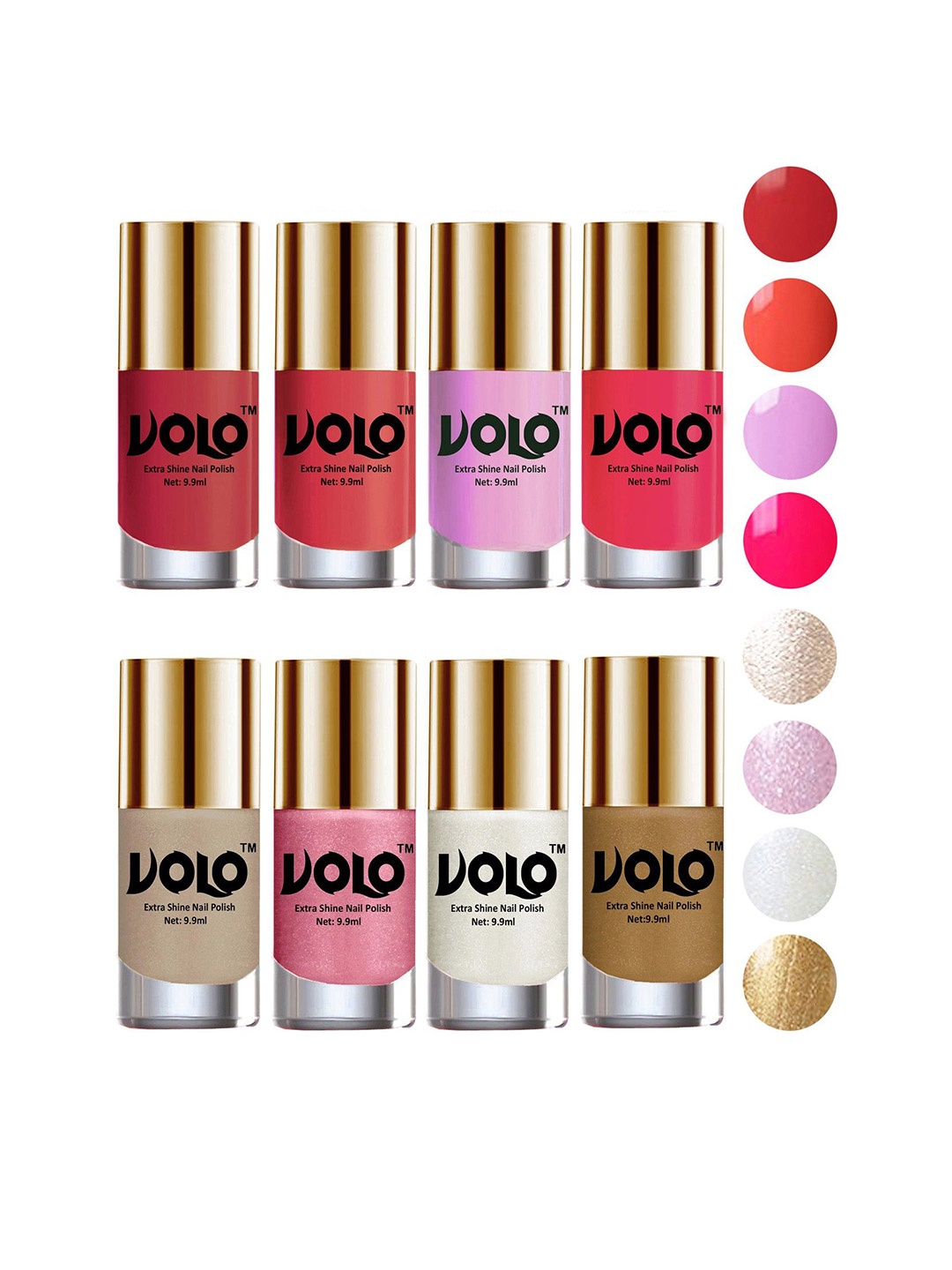 

VOLO Set Of 8 Extra Shine Long Lasting Combo Nail Polish- 9.9ml Each- No-58, Pink