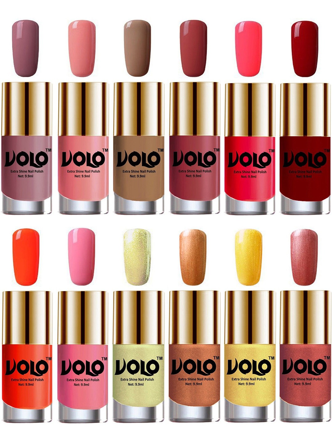 

VOLO Set Of 12 Extra Shine Nail Polish- 9.9ml Each-Combo-No-240, Multi