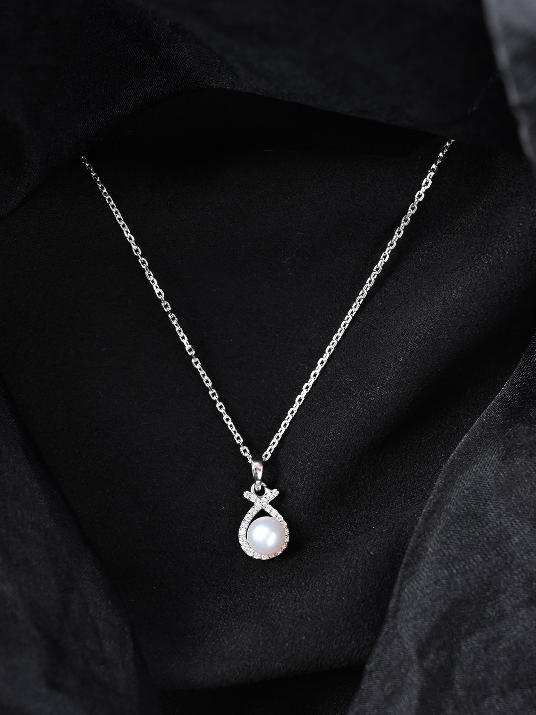 

Clara Rhodium Plated 925 Sterling Silver Pearls Pendant with Chain