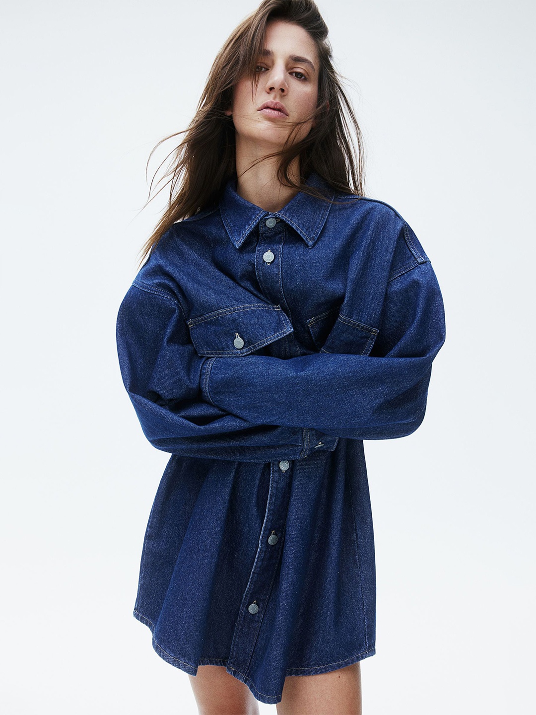 

H&M Pure Cotton Oversized Denim Shirt, Blue