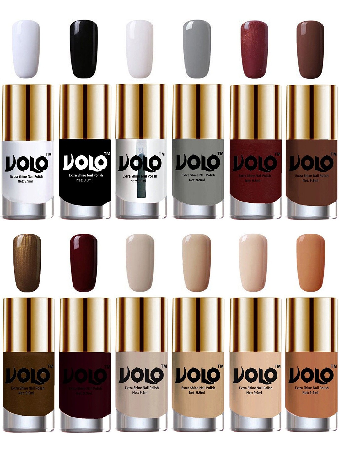 

VOLO Set of 12 Luxury Super Shine Vibrant Shades Nail Polish-9ml Each-Combo No-354, Multi