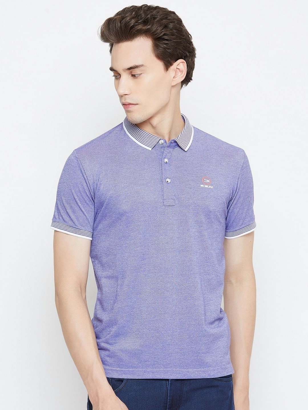 

Duke Men Solid Polo Collar Cotton Slim Fit T-shirt, Purple