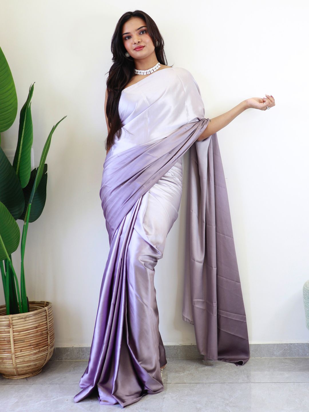 

Mitera Ombre Poly Chiffon Ready to Wear Saree, Lavender