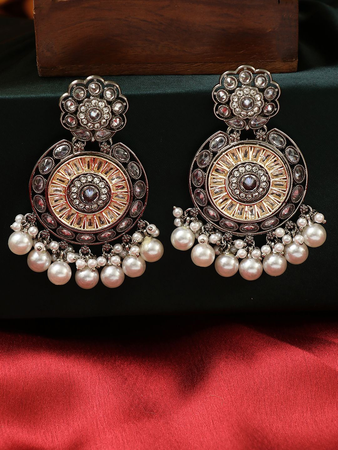 

Anouk Silver-Plated Kundan Studded Classic Drop Earrings