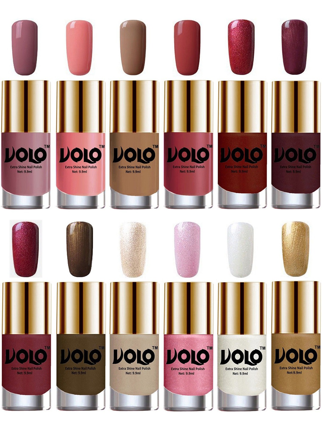 

VOLO Set Of 12 Luxury Super Shine Vibrant Shades Nail Polish-9ml Each-Combo No-210, Multi