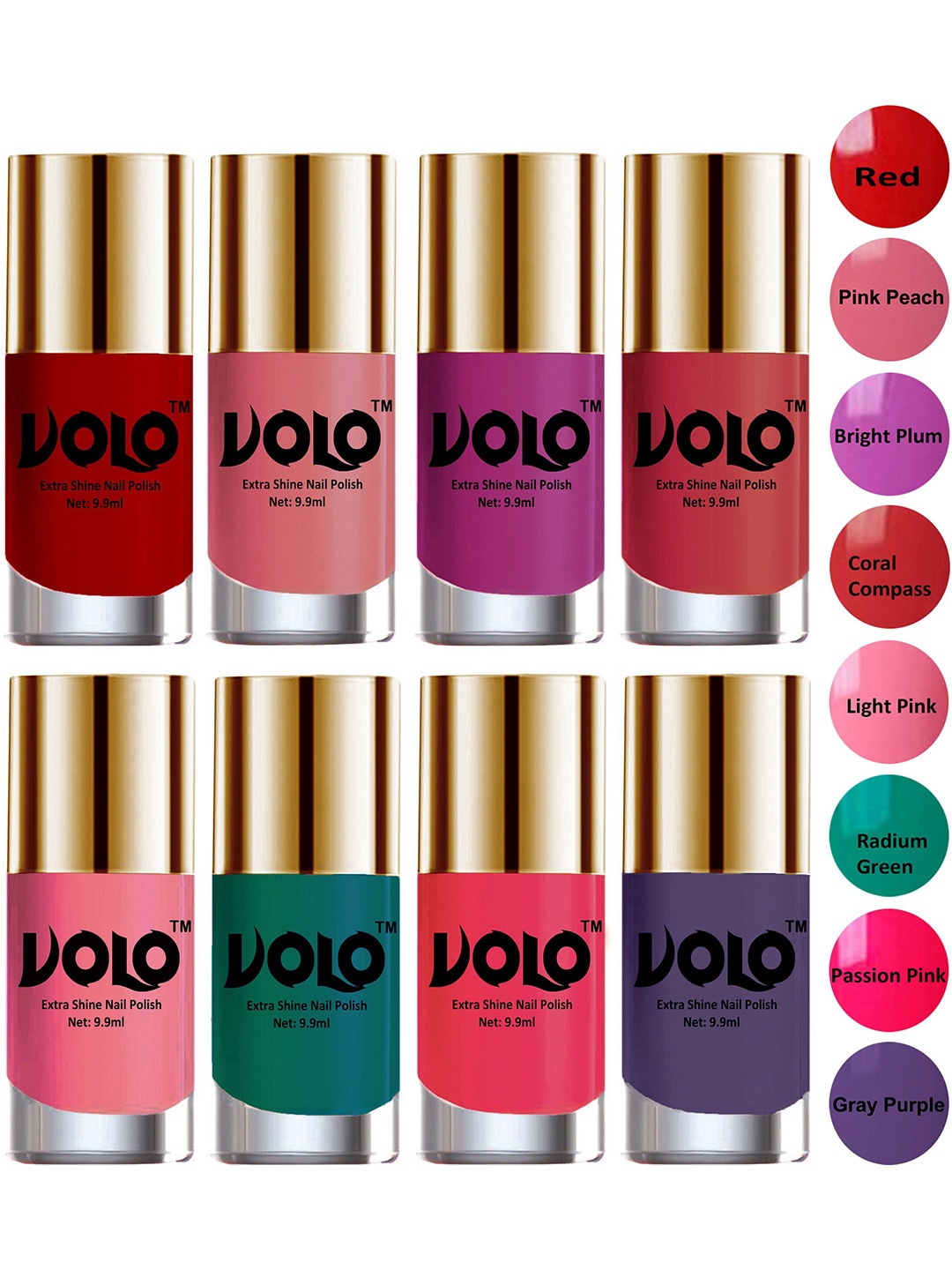 

VOLO Set Of 8 New Look Extra Lasting Nail Polish - 9.9 ml Each - Shade No-19, Pink
