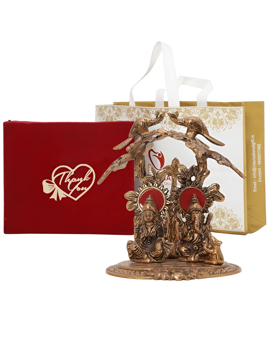 

INTERNATIONAL GIFT Copper-Toned Laxmi Ganesh with Velvet Box, Carry Bag & Thank You Tag