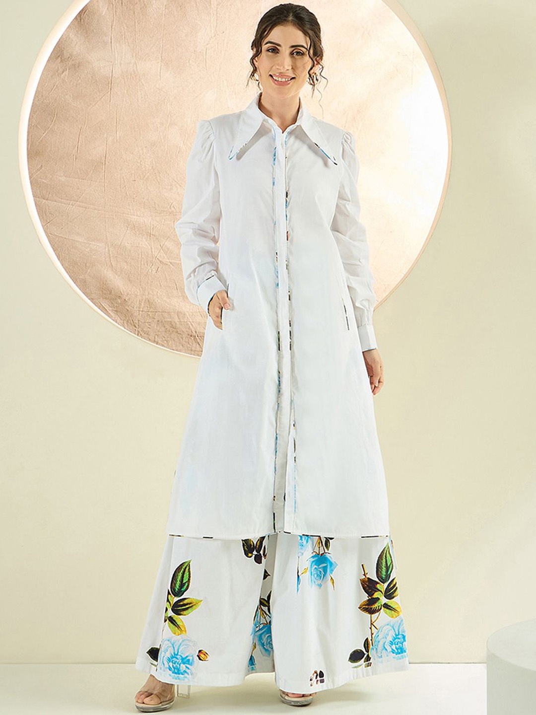 

First Resort by Ramola Bachchan Long Jacket With Palazoo Co-Ords, White