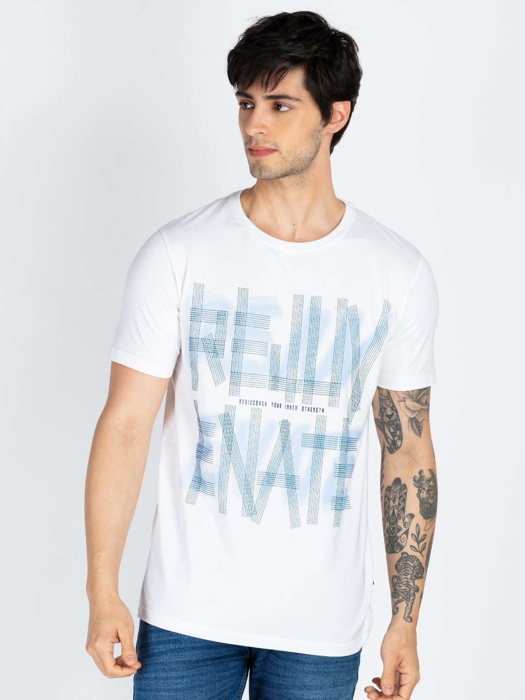 

Status Quo Men Graphic Printed Round Neck Cotton T-shirt, White