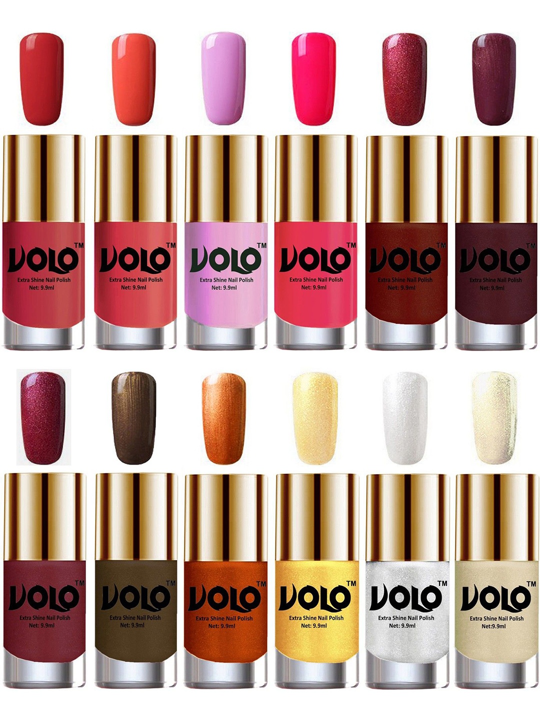 

VOLO Set Of 12 Extra Shine Vibrant Shades Combo Nail Polish- 9.9ml Each- No-256, Pink