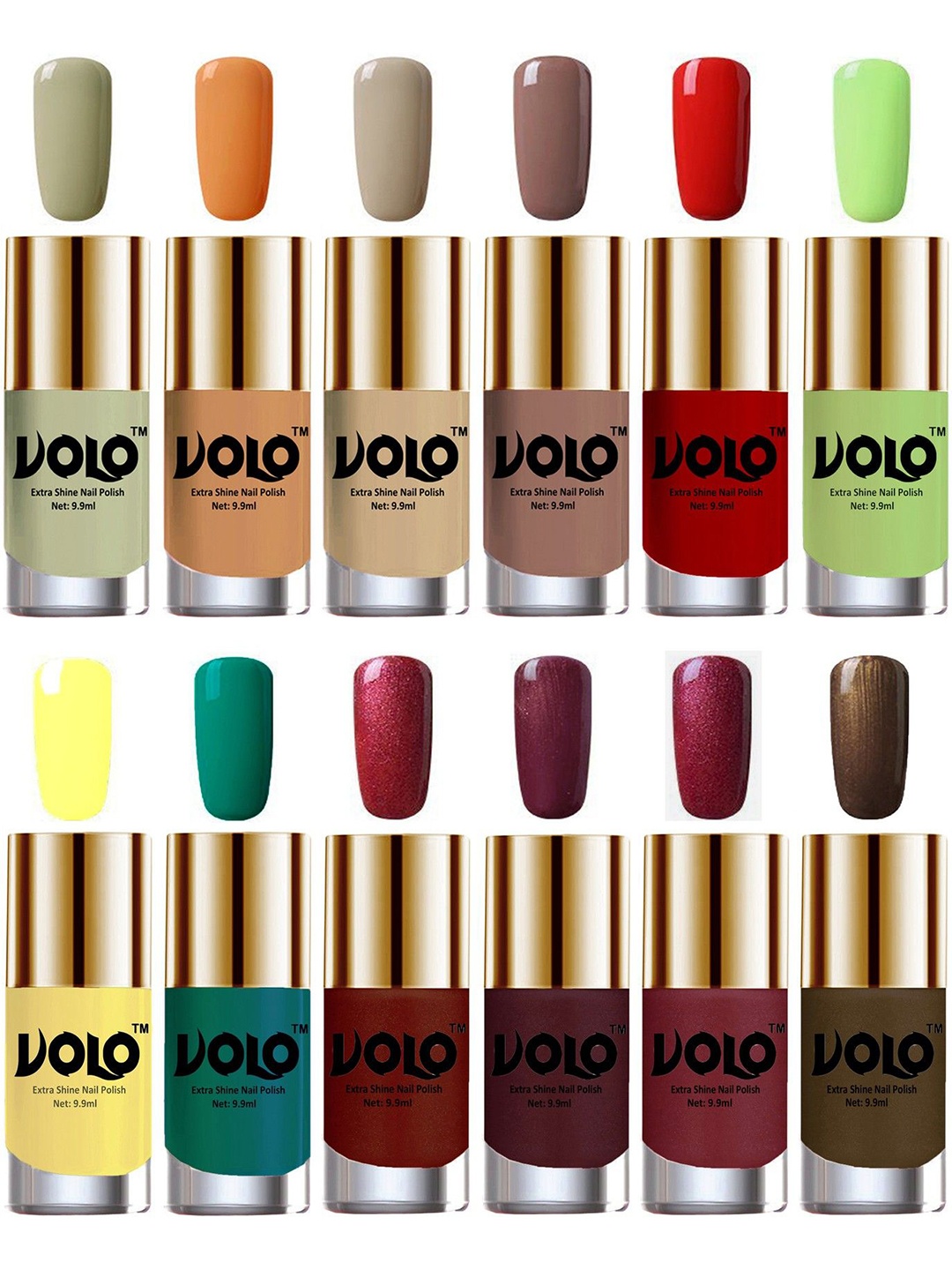 

VOLO Set Of 12 Luxury Super Shine Nail Polish- 9.9ml Each-Combo No. 130, Red