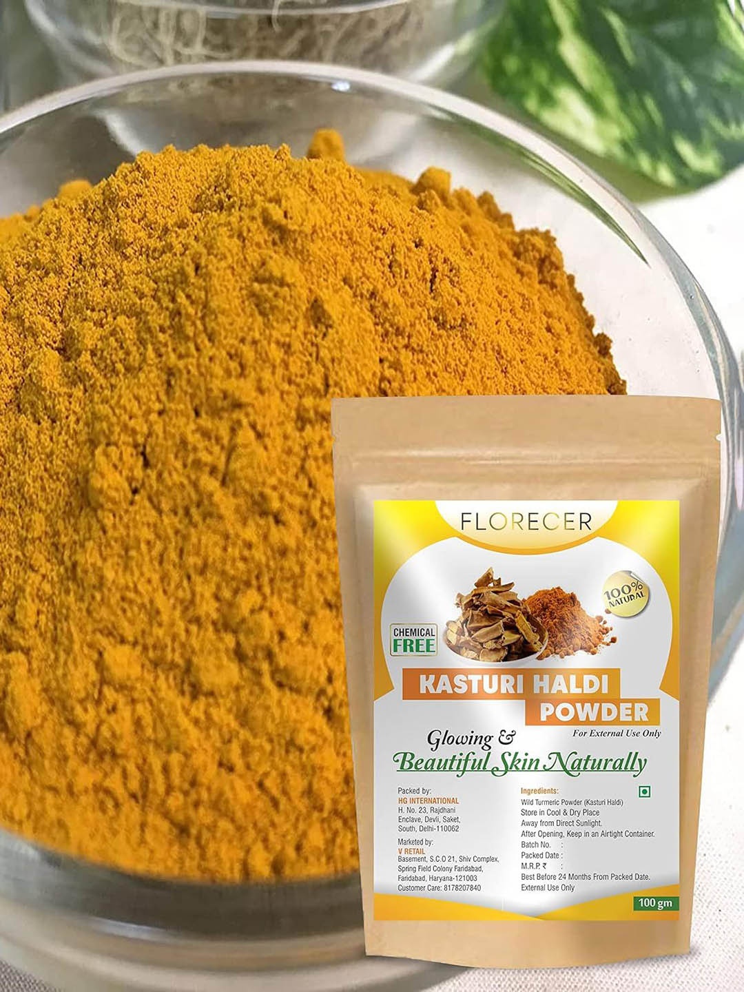 

FLORECER Kasturi Haldi For Tan Removal- 100g, Yellow