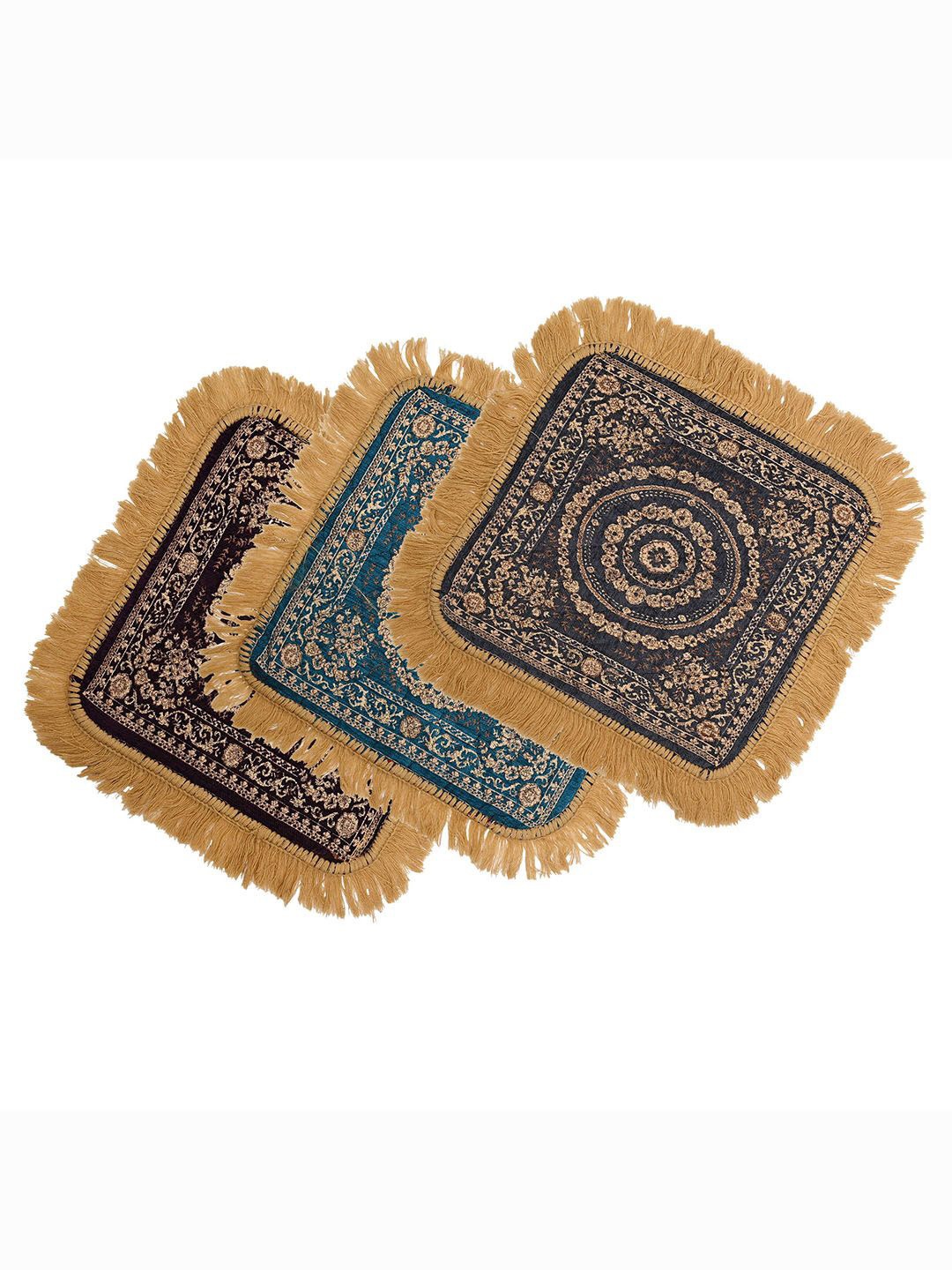 

Kuber Industries Blue & Grey 3 Pieces Printed Pooja Mats, Brown