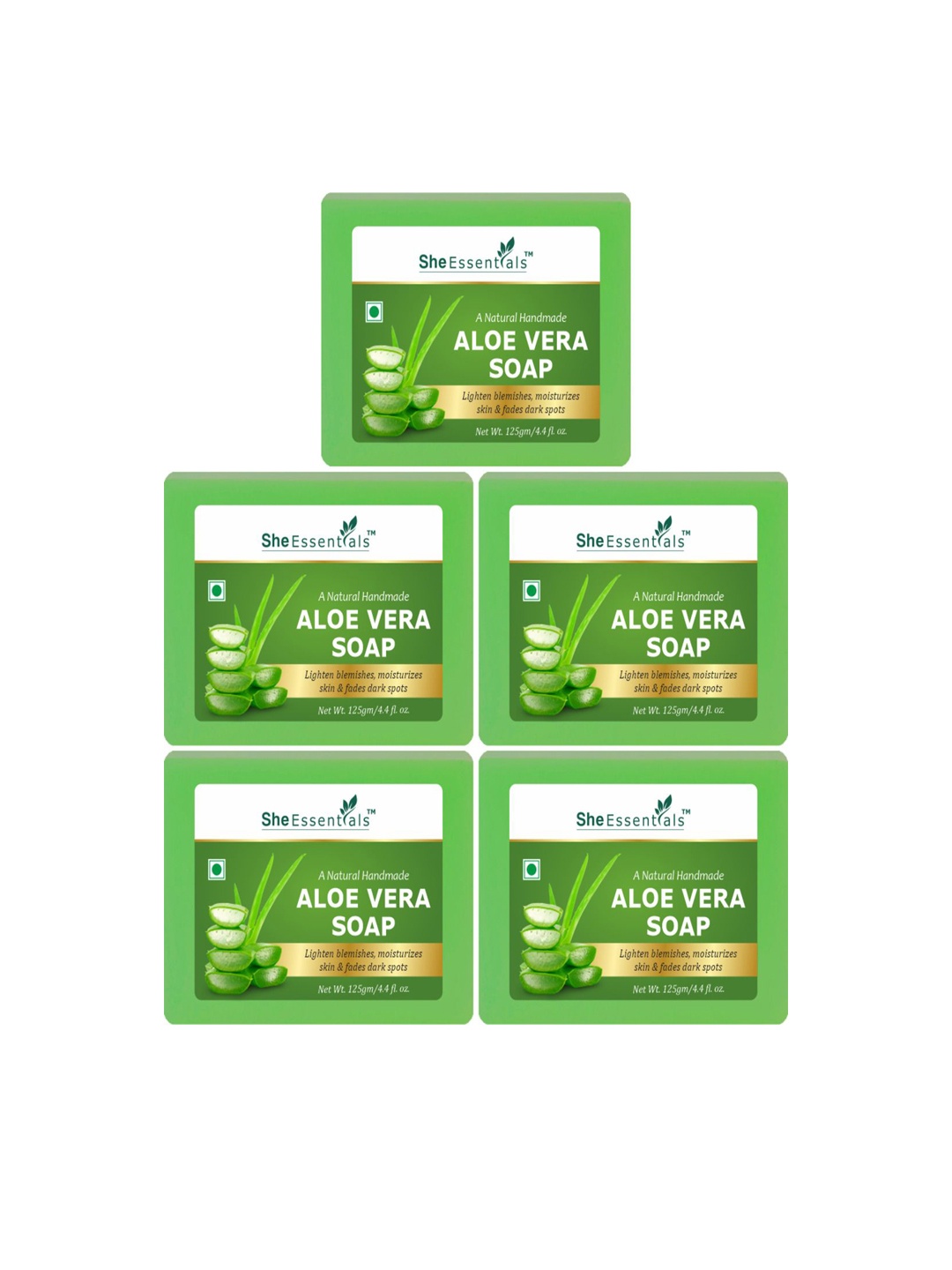 

She Essentials Set Of 5 Natural Aloe Vera Soap - 125 g Each, Transparent