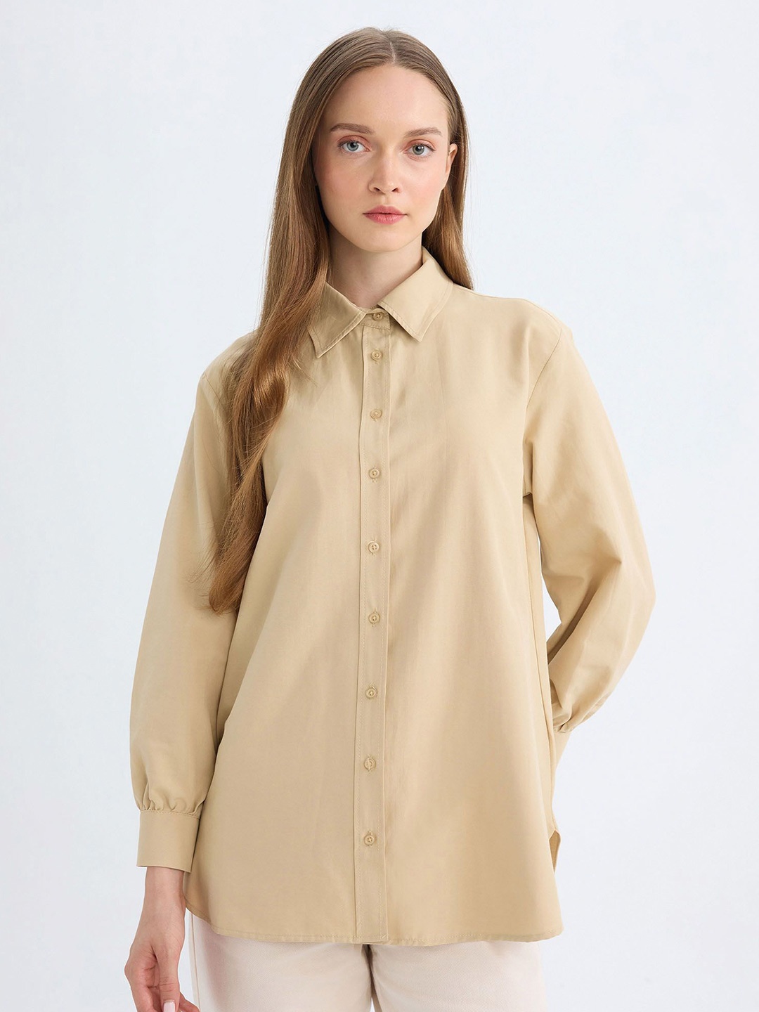 

DeFacto Spread Collar Long Sleeve Shirt, Peach