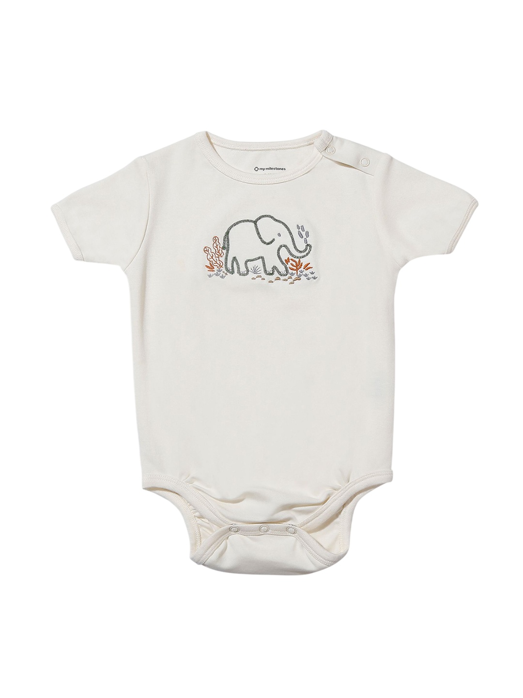 

My Milestones Infant Boys Embroidered Cotton Bodysuit, White