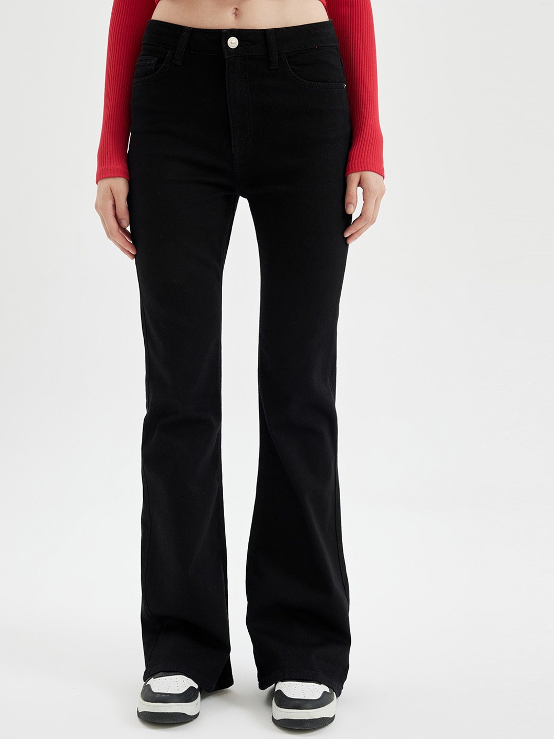 

DeFacto Women Mid-Rise Solid Cotton Trousers, Black