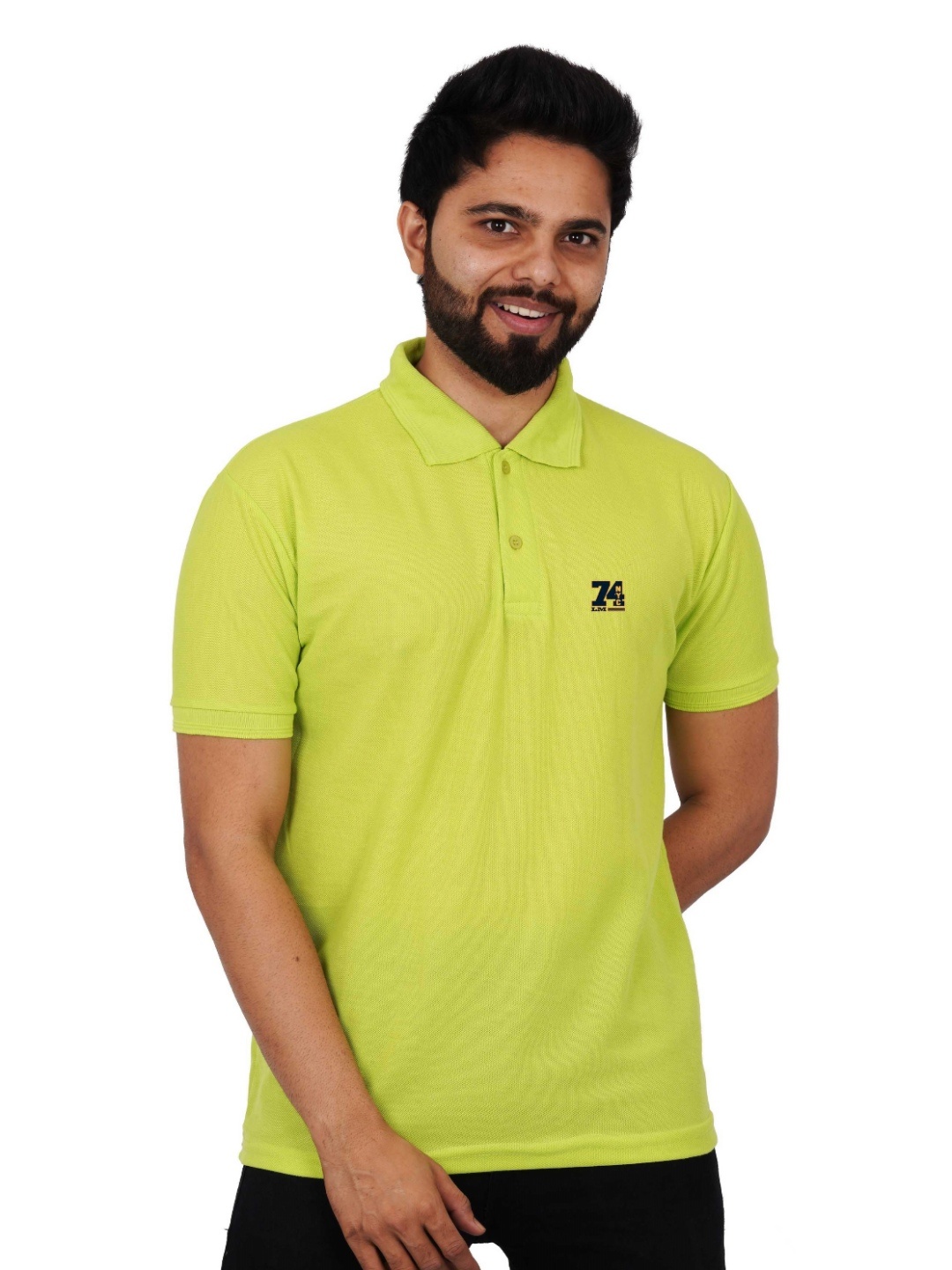 

LA MILANO Men Polo Collar Applique Slim Fit T-shirt, Lime green