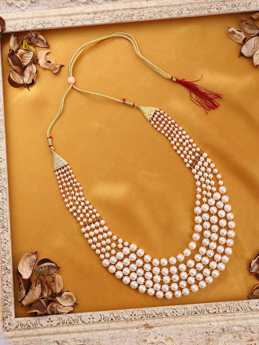 

SOHI Gold-Plated Pearls Beaded Mehmooni Multi-Layered Necklace