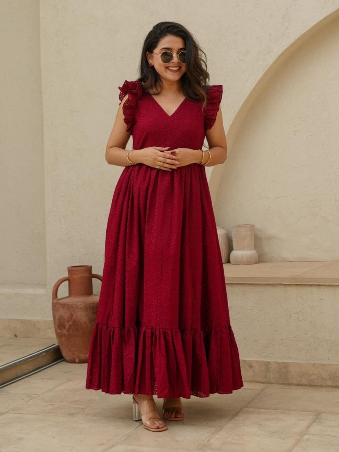

RIITIH Fit & Flare Maxi Dress, Maroon