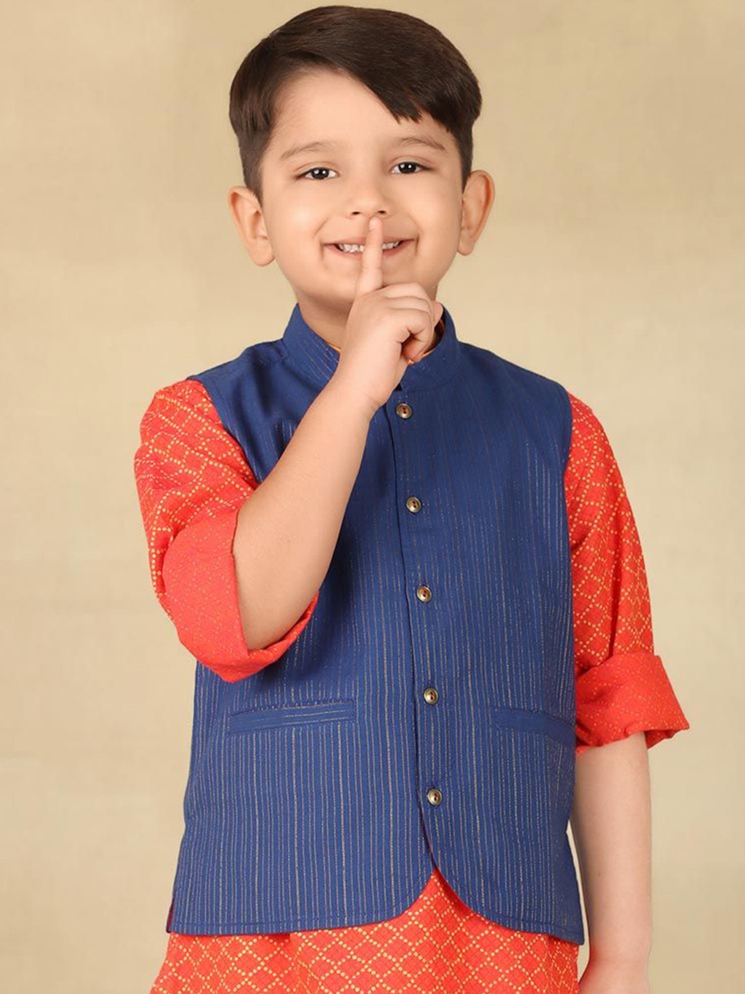 

Fabindia Boys Woven Design Woven Nehru Jackets, Blue