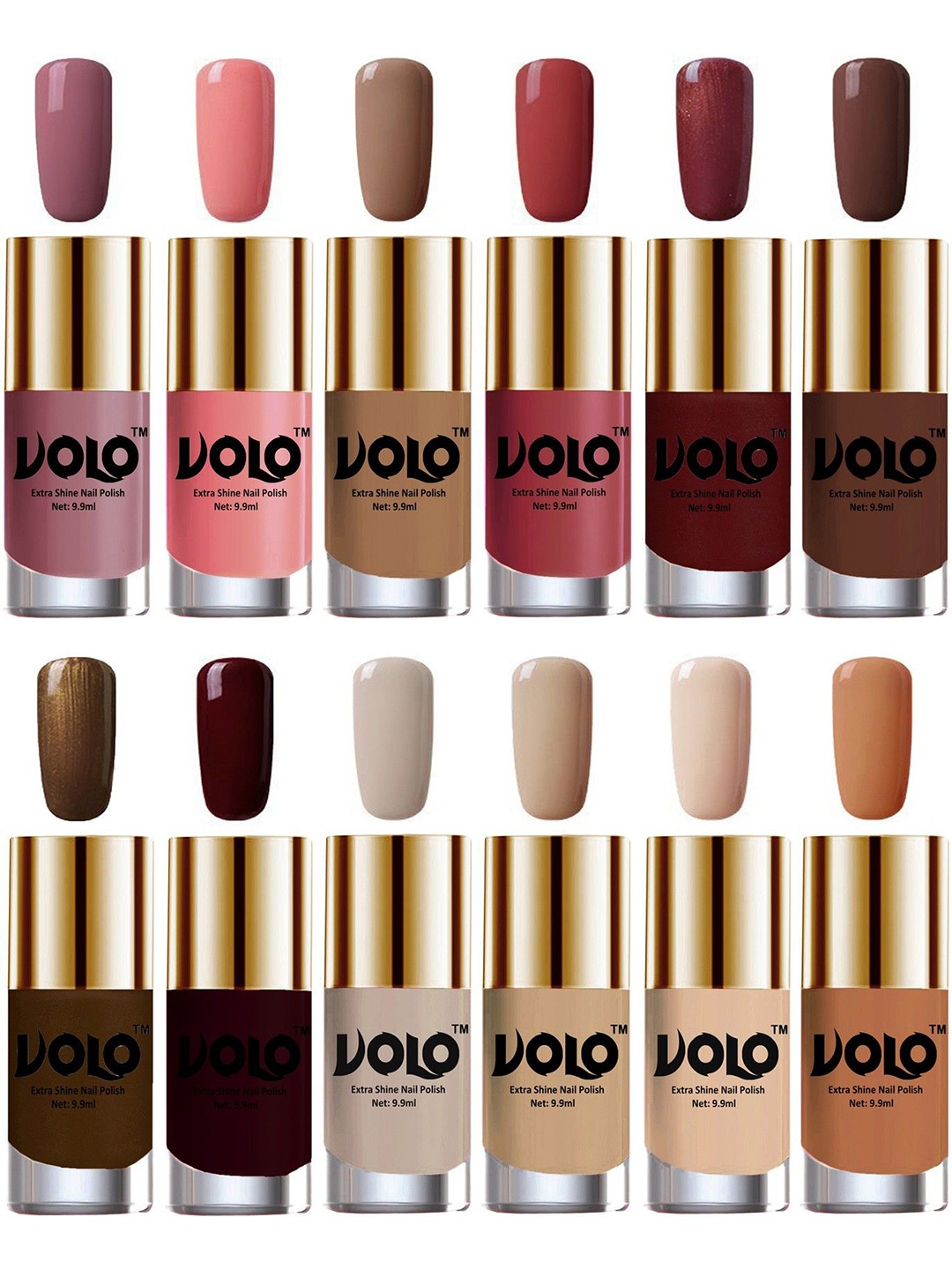 

VOLO Set Of 12 Extra Shine Nail Polish 9.9 ml Each Combo 254, Nude