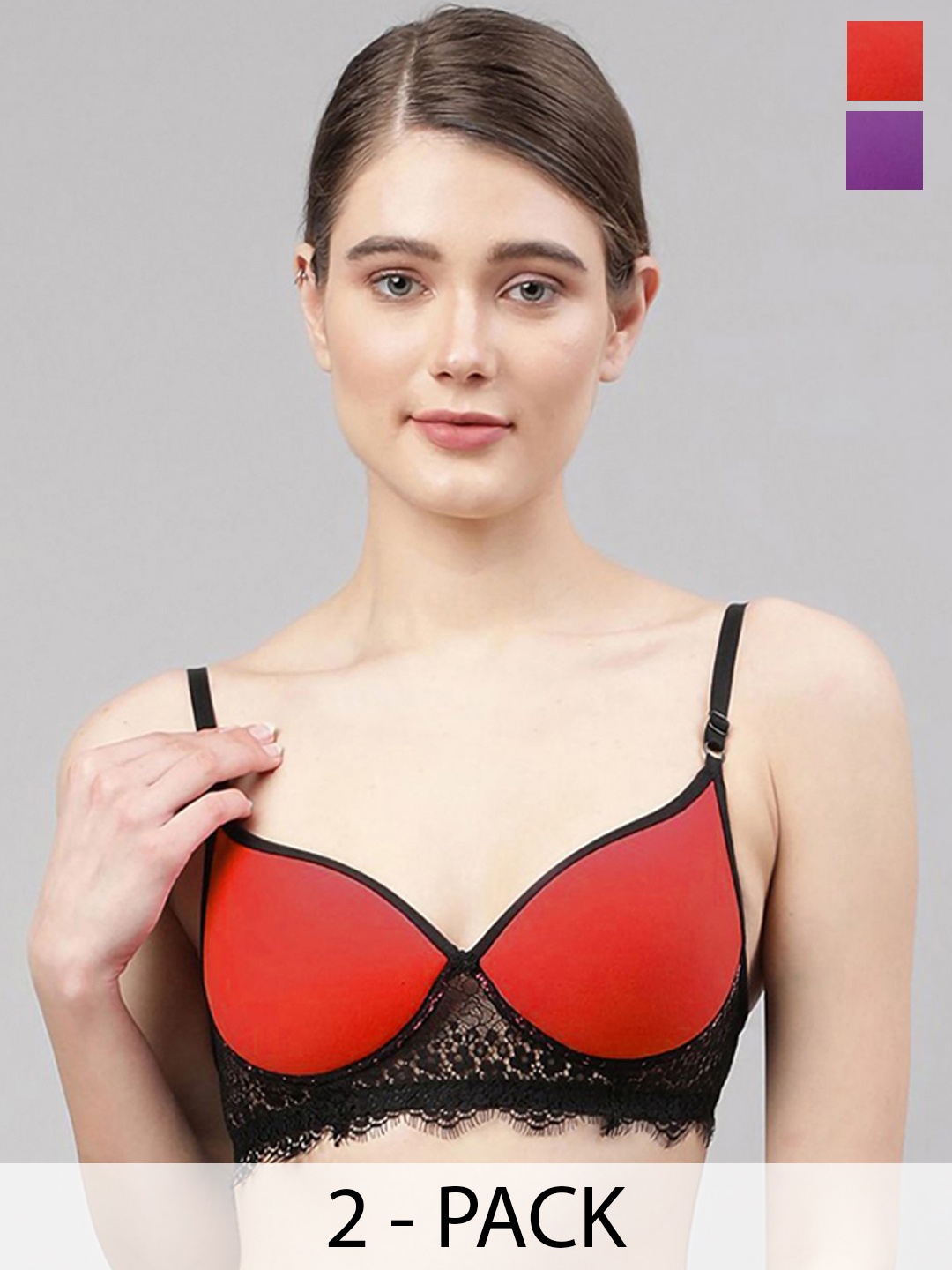 

AROUSY Pack Of 2 Lace Lingerie Set A_Cupri Set2, Red