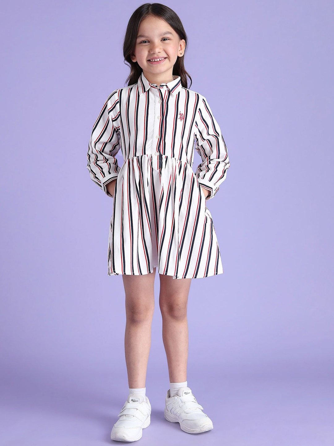 

U.S. Polo Assn. Kids Girls Striped Shirt Cotton Dress, White