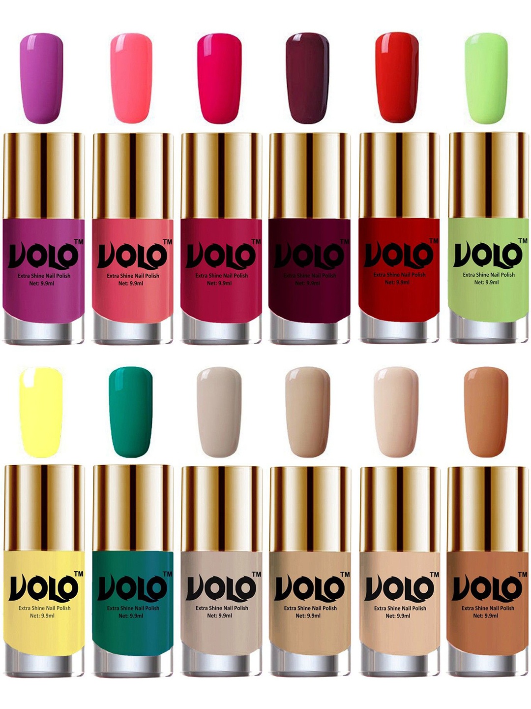 

VOLO Set of 12 Luxury Super Shine Vibrant Shades Nail Polish-9ml Each-Combo No-69, Multi