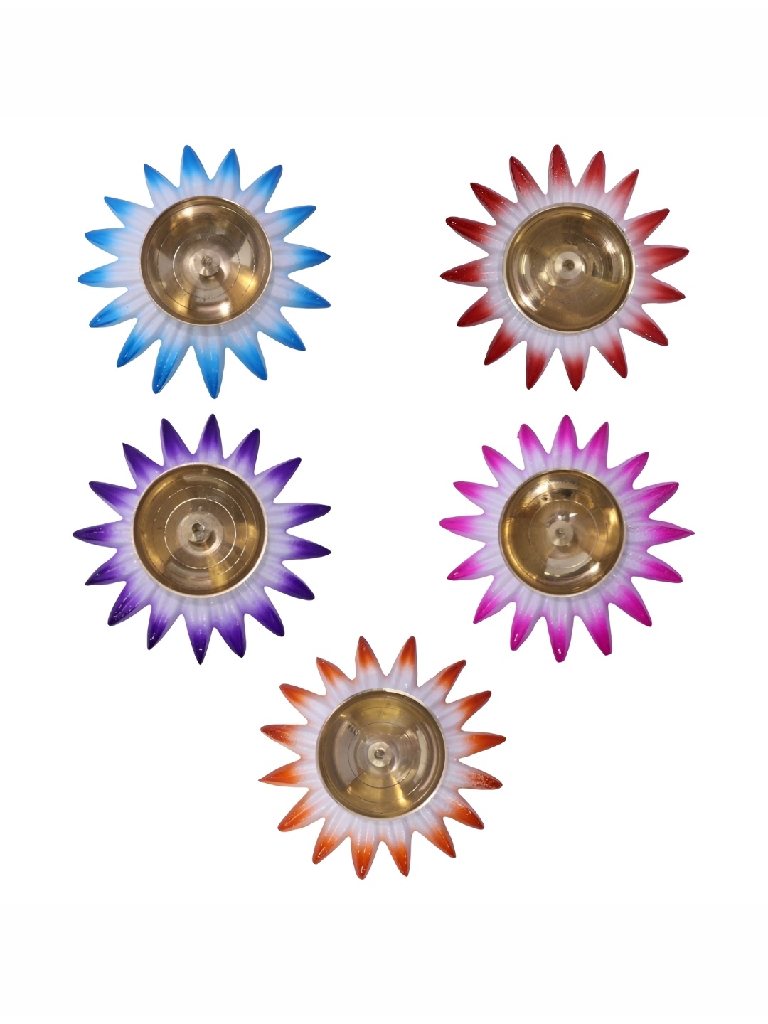 

Extreme Karigari Red & Purple 5 Pieces Lotus Textured Brass Diya