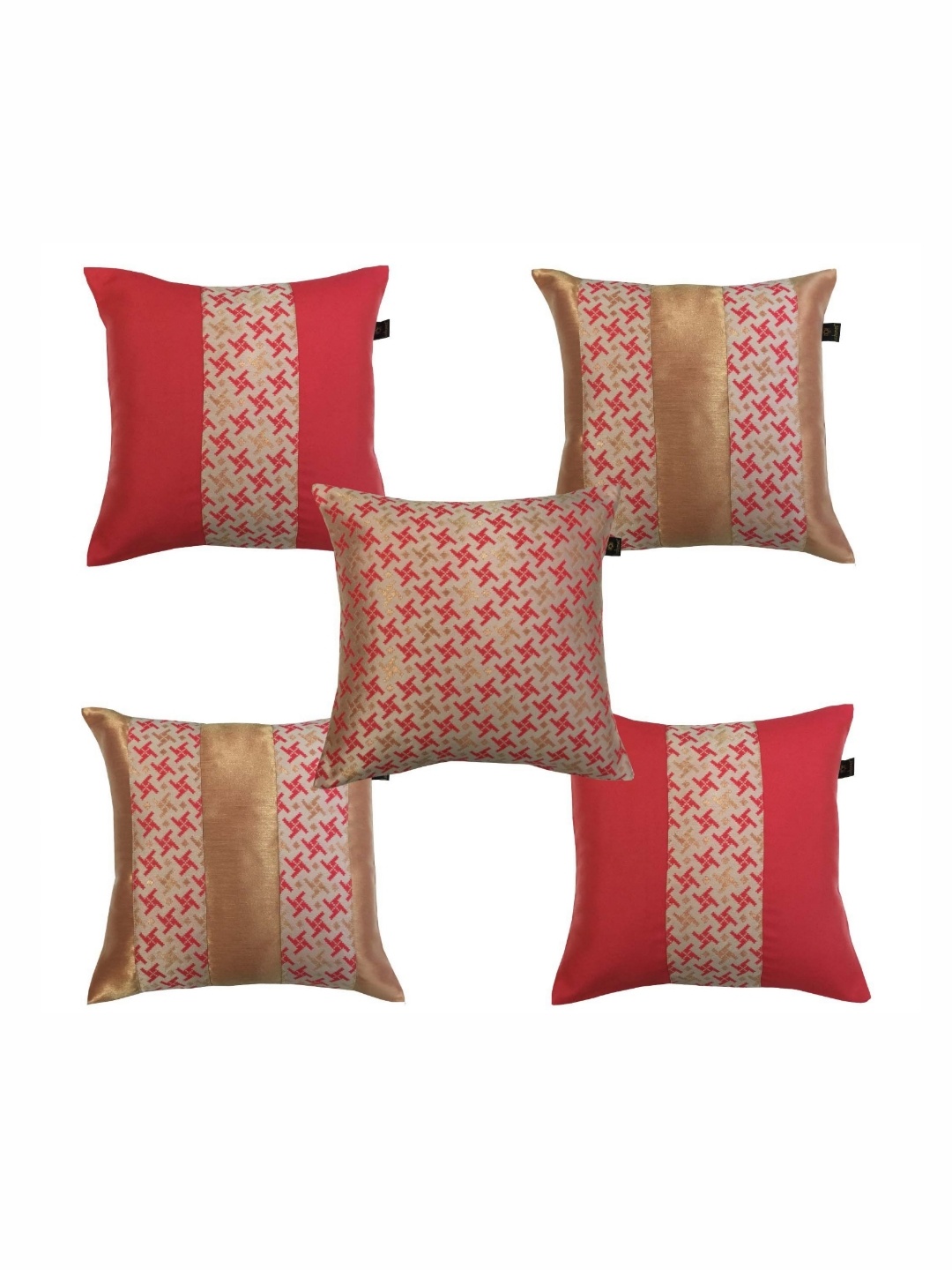 

Lushomes Red & Beige Set of 5 Ethnic Motifs Square Cushion Covers