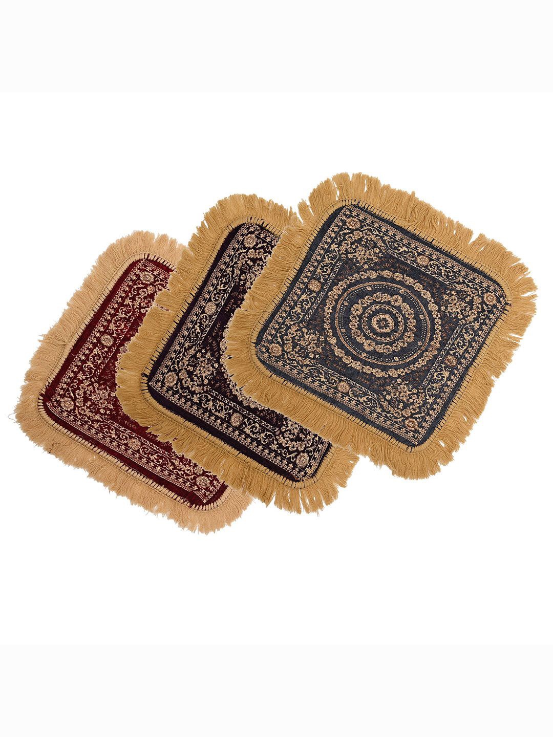 

Kuber Industries Brown & Grey 3 Pieces Printed Velvet Pooja Mats, Maroon