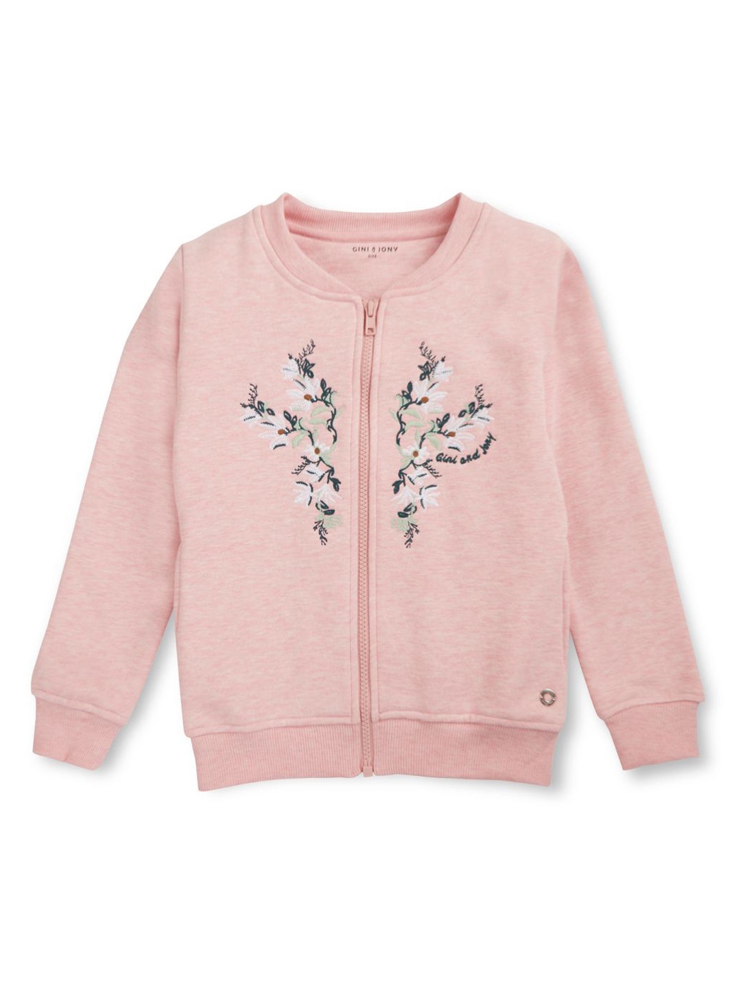 

Gini and Jony Girls Cotton Mandarin Collar Floral Bomber with Embroidered Jacket, Pink