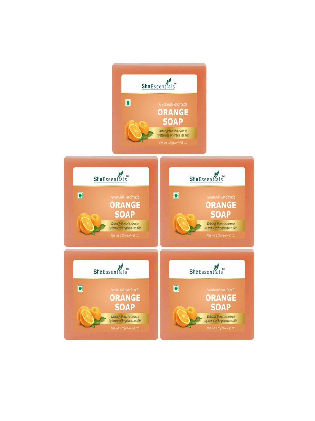 

She Essentials Set Of 5 Natural Orange Soap - 125g Each, Transparent