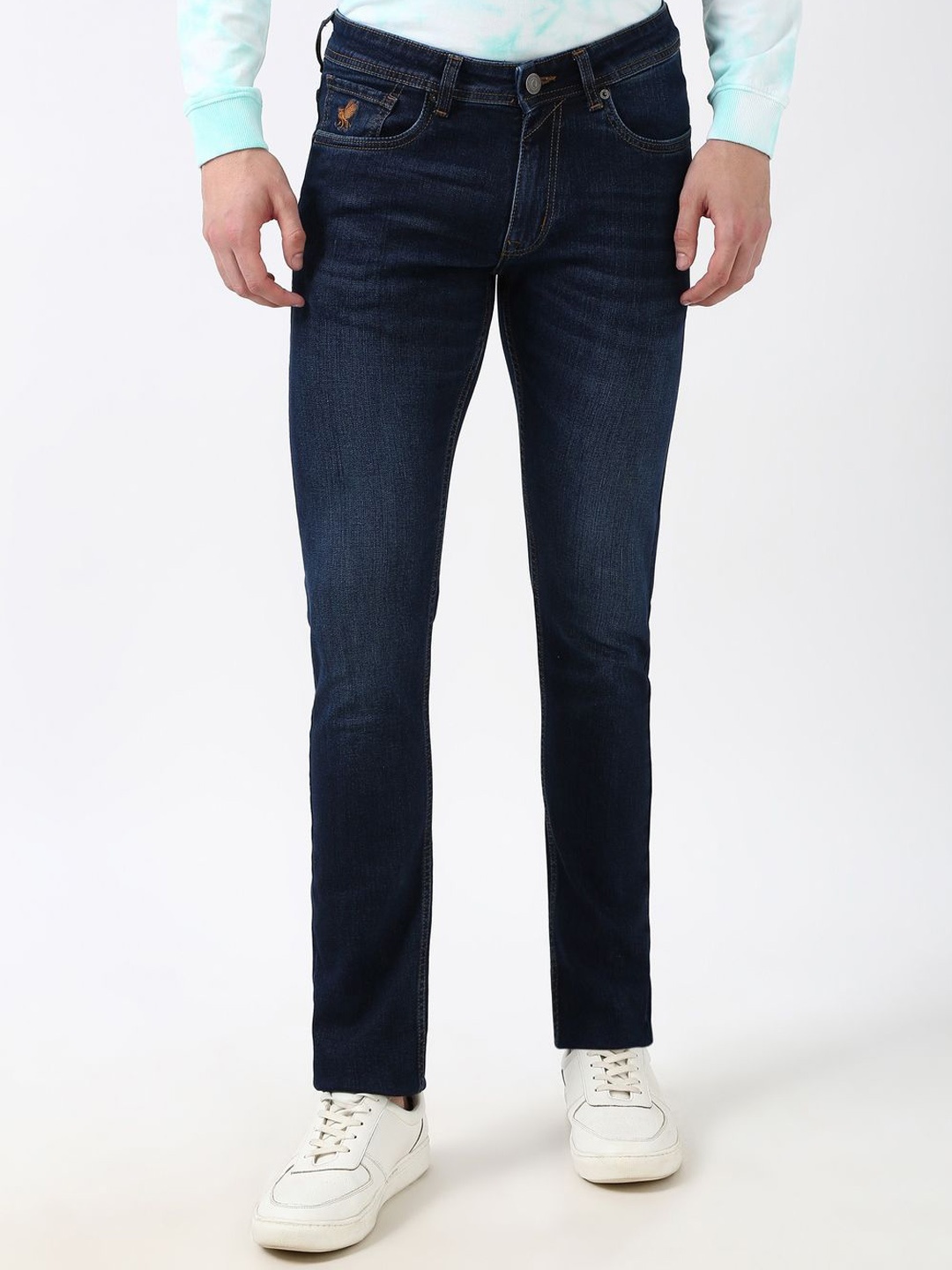 

Peter England Casuals Men Slim Fit Light Fade Jeans, Navy blue