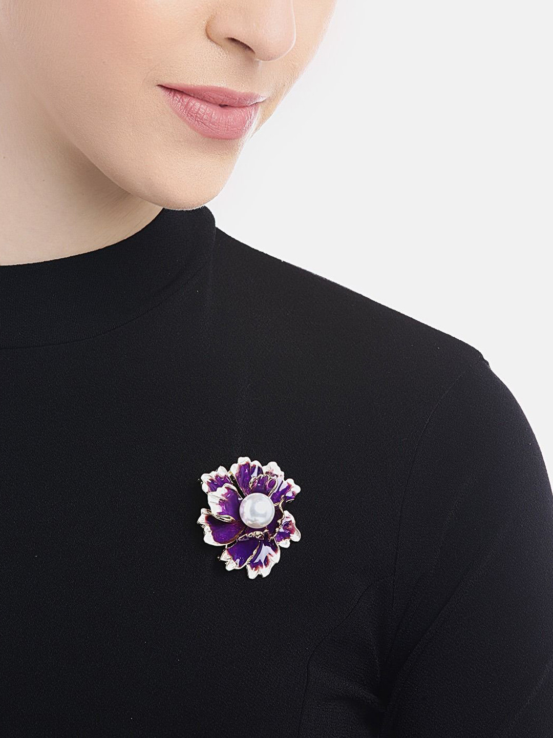 

DressBerry Women Gold & Purple Floral Pearl-Studded Brooch