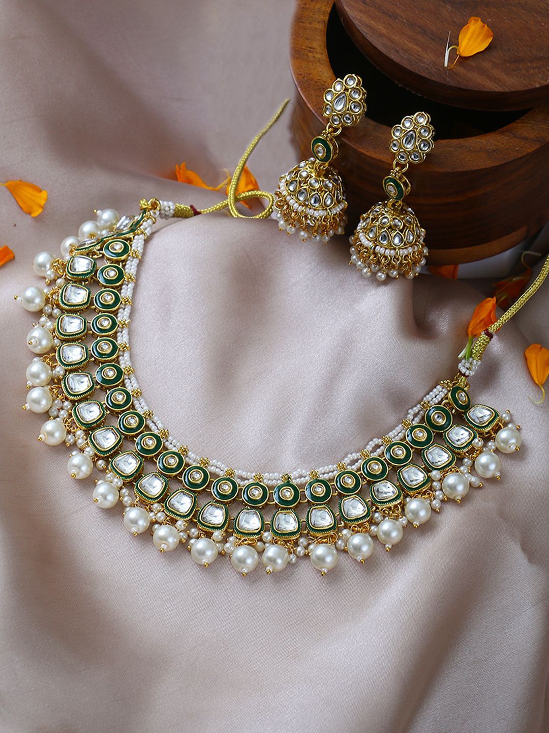 

Adwitiya Collection Gold-Plated Kundan Studded and Beaded Jewellery Set