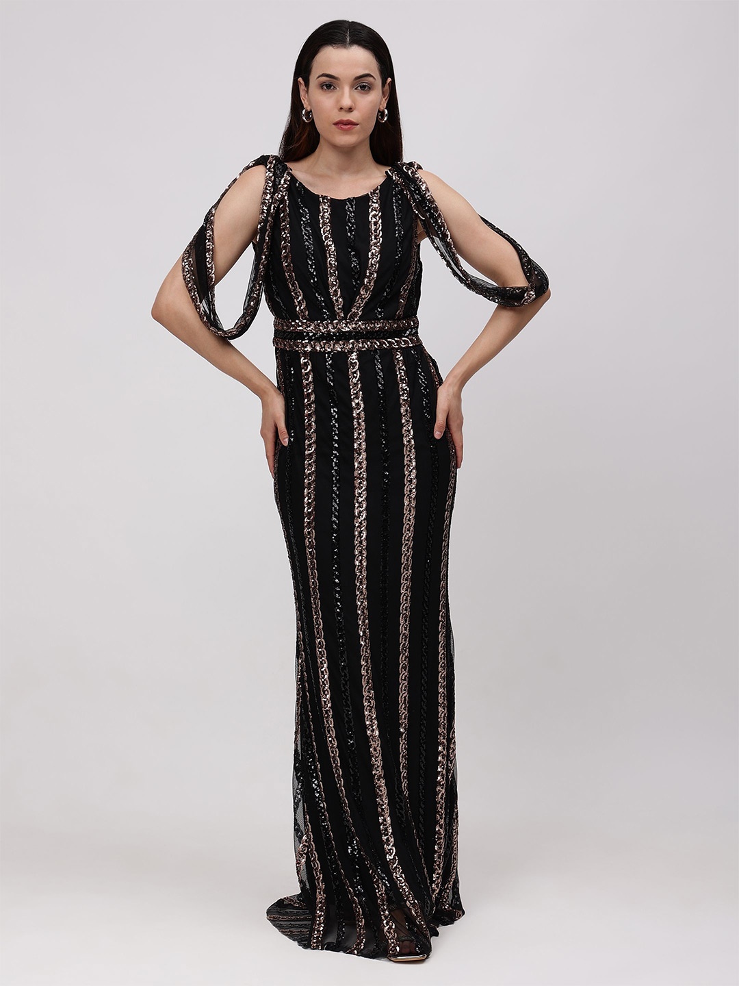 

Fashion Gaiia Women Embellished Printed Maxi Dress, Black