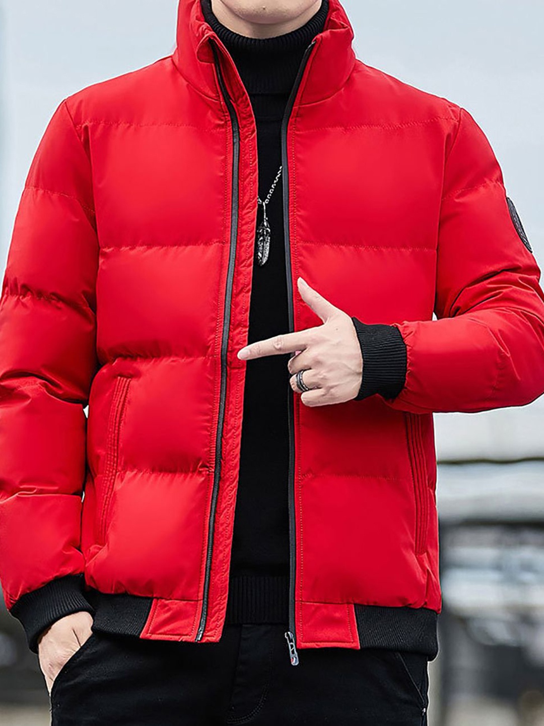 

StyleCast x Revolte Men Mock Collar Puffer Jacket, Red