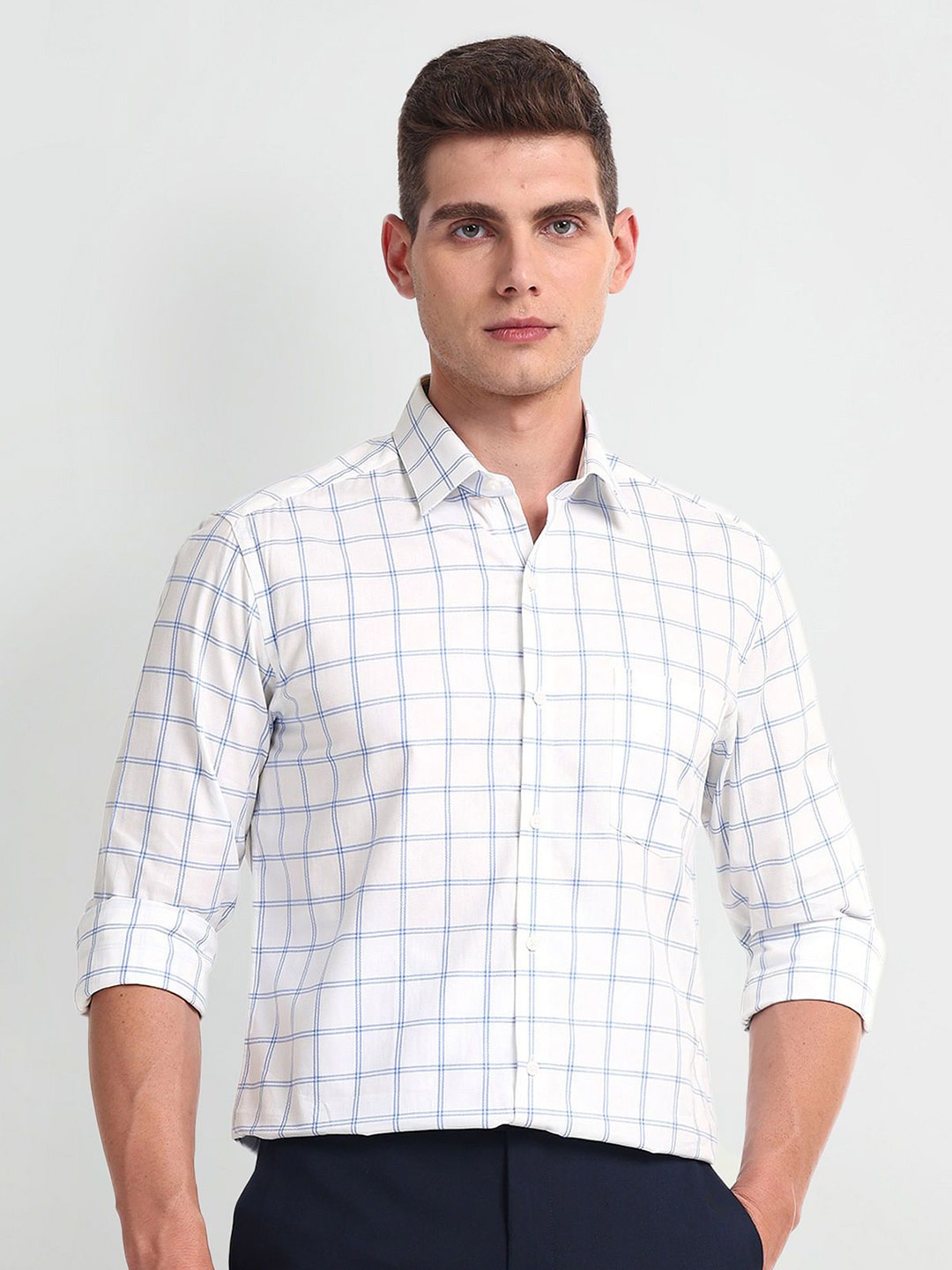 

Arrow Men Slim Fit Opaque Checked Formal Shirt, Blue